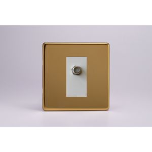 XDVG8SWS [XDVG1S + D8SW] Varilight 1 Gang White Satellite TV Socket Screwless Polished Brass Coated