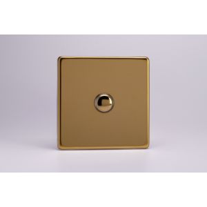 XDVM1S Varilight 1 Gang 6 Amp Momentary Push To Make Switch Screwless Polished Brass Coated With Polished Brass Button