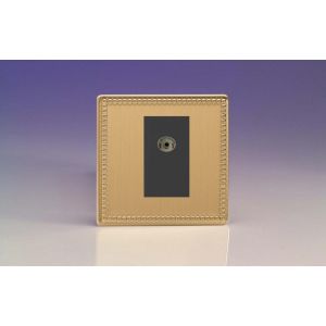 XDYG8BS.JB [XDYG1S.JB + D8B] Varilight 1 Gang Black Co-axial TV Socket Screwless Jubilee Beaded Brushed Brass Effect Finish