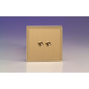 XDYT2S.JB Varilight 2 Gang 10 Amp Toggle Switch Screwless Jubilee Beaded Brushed Brass Effect Finish With Brass Toggle Switches