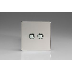 XECM2S Varilight Euro Fixed Range 2 Gang 6 Amp Push To Make Momentary Switch European Screwless Polished Chrome Finish