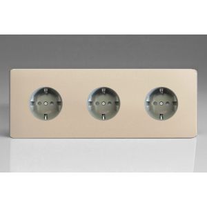 XEN555FG Varilight Euro Fixed Range 3 Gang 16 Amp Schuko Earth Flush Design Socket European Screwless Satin Chrome Effect Finish