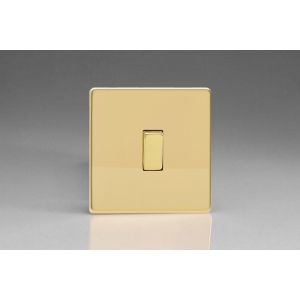 XEV7S Varilight Euro Fixed Range 1 Gang 10 Amp Intermediate Rocker Switch European Screwless Polished Brass Effect Finish