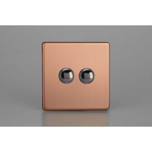 XEYM2S.BC Varilight Euro Fixed Range 2 Gang 6 Amp Push To Make Momentary Switch European Screwless Brushed Copper Effect Finish