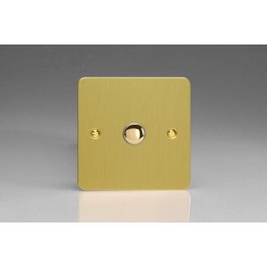 XFBM1 Varilight 1 Gang 6 Amp Momentary Push To Make Switch Ultra Flat Brushed Brass Effect Finish With Polished Brass Button