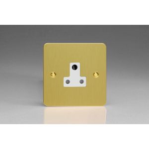 XFBRP5AW Varilight 1 Gang 5 Amp White Round Pin Socket 0-1150 Watts Ultra Flat Brushed Brass Effect Finish With White Socket