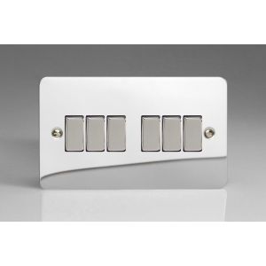 XFC96D Varilight 6 Gang 10 Amp Switch Ultra Flat Polished Chrome Coated With Polished Chrome Switches