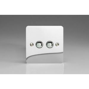 XFCM2 Varilight 2 Gang 6 Amp Momentary Push To Make Switch Ultra Flat Polished Chrome Coated With Polished Chrome Buttons