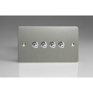XFST9 Varilight 4 Gang 10 Amp Toggle Switch Ultra Flat Brushed Stainless Steel With Chrome Toggle Switches