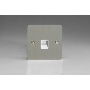 XFSTMW Varilight 1 Gang WhiteTelephone Master Socket Ultra Flat Brushed Stainless Steel