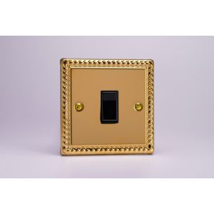XGBPB Varilight 1 Gang 10 Amp Push-to-make, Bell Push, Retractive Black Switch Classic Georgian Polished Brass Coated with Black Switch