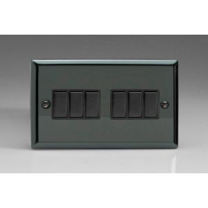 XI96B Varilight 6 Gang 10 Amp Switch Classic Iridium Black (Gloss) Effect Finish with Black Switches