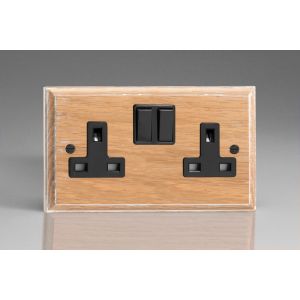XLK5B-S2W 2 Gang 13 Amp Double Pole Switched Socket Kilnwood Classic Wood Limed Oak with Black Switch
