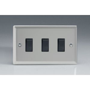 XN93B Varilight 3 Gang 10 Amp Switch Classic Satin Chrome Effect Finish with Black Switches