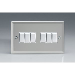 XN96W Varilight 6 Gang 10 Amp Switch Classic Satin Chrome Effect Finish with White Switches