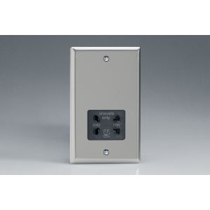 XNSSB Varilight Black Dual Voltage 240V/115V IP41 Shaver Socket Classic Satin Chrome Effect Finish with Black Socket