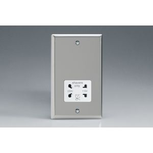 XNSSW Varilight White Dual Voltage 240V/115V IP41 Shaver Socket Classic Satin Chrome Effect Finish with White Socket