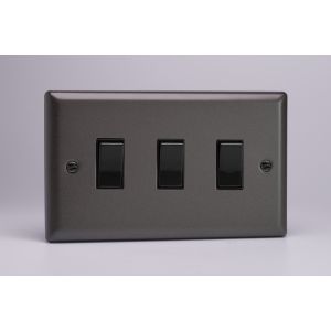 XP93B Varilight 3 Gang 10 Amp Switch Classic Graphite 21 Effect Finish with Black Switches, Double Plate