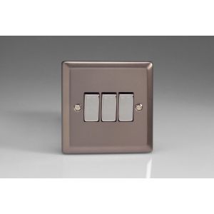 XR3D Varilight 3 Gang 10 Amp Switch Classic Pewter Effect Finish with Polished Chrome Switches