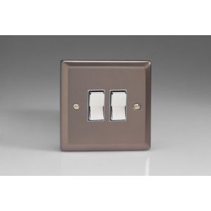 XRR2D Varilight 2 Gang 10 Amp 2 Way & Off Retractive Switch Classic Pewter Effect Finish with Polished Chrome Switches
