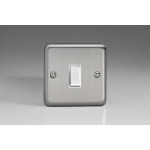 XSBPW Varilight 1 Gang 10 Amp Push-to-make, Bell Push, Retractive White Switch Classic Matt Chrome Finish (Brushed Steel Effect) with White Switch