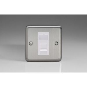 XSGRJ456W [XSG1 + DRJ456W] Varilight 1 Gang White Cat6 Networking Socket Classic Matt Chrome Finish (Brushed Steel Effect)