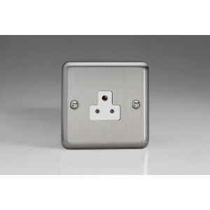 XSRP2AW Varilight 1 Gang 2 Amp White Round Pin Socket 0-460 Watts Classic Matt Chrome Finish (Brushed Steel Effect) with White Socket