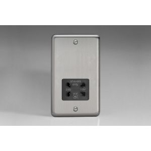 XSSSB Varilight Black Dual Voltage 240V/115V IP41 Shaver Socket Classic Matt Chrome Finish (Brushed Steel Effect) with Black Socket