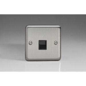 XSTSB Varilight 1 Gang Black Telephone Slave Socket Classic Matt Chrome Finish (Brushed Steel Effect)
