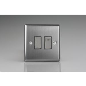 XT6ND Varilight 1 Gang 13 Amp Double Pole Switched Fused Spur with Neon Classic Brushed Steel with Brushed Steel Switch and Fuse Cover