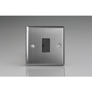 XT6UB Varilight 1 Gang 13 Amp Unswitched Fused Spur Classic Brushed Steel with Black Fuse Cover