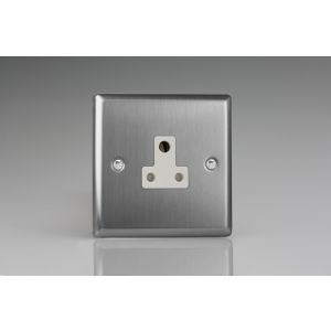 XTRP5AW Varilight 1 Gang 5 Amp White Round Pin Socket 0-1150 Watts Classic Brushed Steel with White Socket
