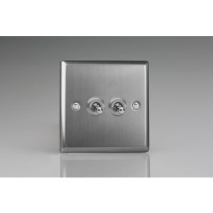 XTT77 Varilight 2 Gang Comprising of 2 Intermediate (3 Way) 10 Amp Toggle Switch Classic Brushed Steel