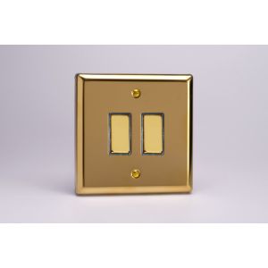 XVBP2D Varilight 2 Gang 10 Amp Push-to-make, Bell Push, Retractive Switch Classic Victorian Polished Brass Coated with Polished Brass Switches