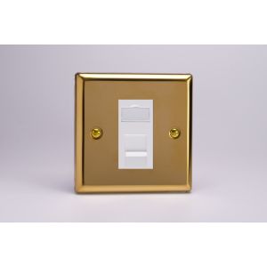 XVGRJ45W [XVG1 + DRJ45W] Varilight 1 Gang White Cat5e Networking Socket Classic Victorian Polished Brass Coated