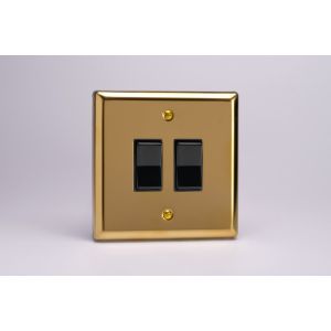 XVR2B Varilight 2 Gang 10 Amp 2 Way & Off Retractive Switch Classic Victorian Polished Brass Coated with Black Switches