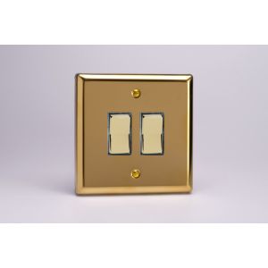 XVR2D Varilight 2 Gang 10 Amp 2 Way & Off Retractive Switch Classic Victorian Polished Brass Coated with Polished Brass Switches