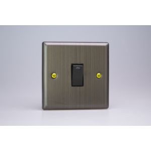 XY20NB.AB Varilight 1 Gang 20 Amp Double Pole Switch with Neon Urban Antique (Brushed) Brass Effect Finish With Black Switch