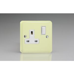 XY4W.WC Varilight 1 Gang 13 Amp Double Pole Switched Socket Lily White Chocolate with White Socket and White Switch