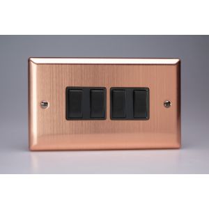 XY9B.BC Varilight 4 Gang 10 Amp Switch Urban Brushed Copper Effect Finish With Black Switches