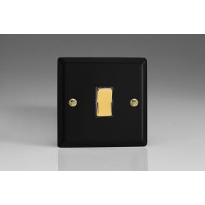 XYR1V.MB Varilight 1 Gang 10 Amp 2 Way & Off Retractive Switch Vogue Matt Black Effect Finish With Polished Brass Switch