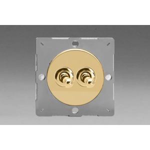EGT2V Varilight European Polished Brass VariGrid 2 Gang 1 or 2 Way 10A Toggle Switch