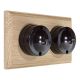 LIN01-2-H-UO-S2W Double Linden Brown Bakelite Dolly Switch, 1- or 2- Way, 6 Amp, on a Horizontal Unfinished Oak Base