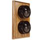 LIN01-2-V-MO-S2W Double Linden Brown Bakelite Dolly Switch, 1- or 2- Way, 6 Amp, on a Vertical Medium Oak Base