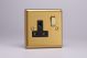 XB4DB Varilight 1 Gang 13 Amp Double Pole Switched Socket Classic Brushed Brass Effect with Black Socket and Polished Brass Switch