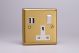 XB4U2SW Varilight 1 Gang 13 Amp Single Pole Switched Socket with 2 x 5V DC 3.4 Amp USB Charging Ports Classic Brushed Brass Effect with White Sockets, and White Switch