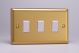 XB73W Varilight 3 Gang Comprising of 3 Intermediate (3 Way) 10 Amp Switch Classic Brushed Brass Effect with White Switches Double Plate