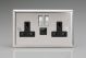 XC5UACDB Varilight 2 Gang 13 Amp Single Pole Switched Socket with 20 Watt USB-A and USB-C Charging Ports With Qualcomm QuickCharge 3.0 Classic Polished Chrome Coated with Black Sockets, and Chrome Switches