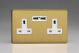 XDB5U2WS Varilight 2 Gang 13 Amp Single Pole Unswitched Socket with 2 Optimised USB Charging Ports Screwless Brushed Brass Effect Finish With White Sockets