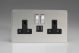 XDC5U2SBS Varilight 2 Gang 13 Amp Single Pole Switched Socket with 2 x 5V DC 2.1 Amp USB Charging Ports Screwless Polished Chrome Coated With Black Sockets, and Polished Chrome Switches